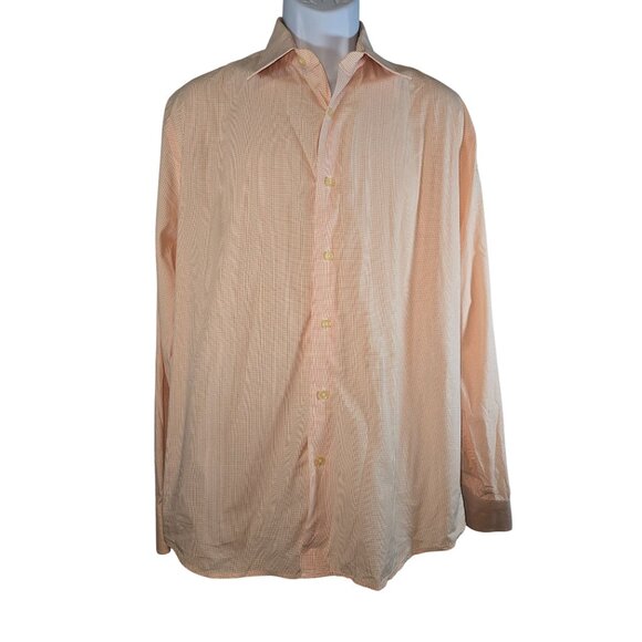 Express Other - Express 1MX Size L Men's Orange Mini Plaid Long Sleeve Classic Fit Dress Shirt